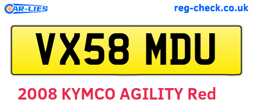 VX58MDU are the vehicle registration plates.