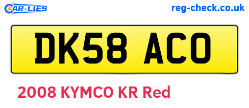 DK58ACO are the vehicle registration plates.