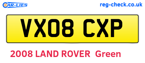 VX08CXP are the vehicle registration plates.