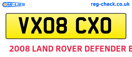 VX08CXO are the vehicle registration plates.
