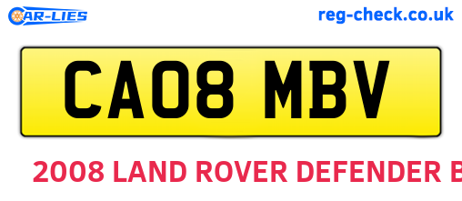 CA08MBV are the vehicle registration plates.