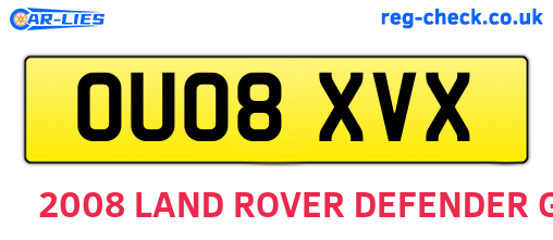 OU08XVX are the vehicle registration plates.