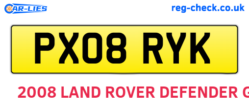 PX08RYK are the vehicle registration plates.