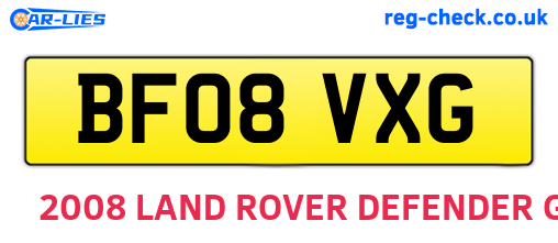 BF08VXG are the vehicle registration plates.