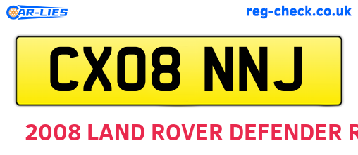 CX08NNJ are the vehicle registration plates.