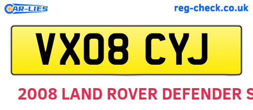 VX08CYJ are the vehicle registration plates.