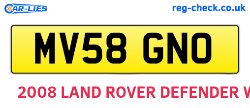 MV58GNO are the vehicle registration plates.