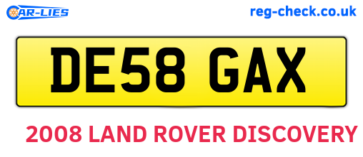 DE58GAX are the vehicle registration plates.