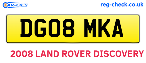 DG08MKA are the vehicle registration plates.
