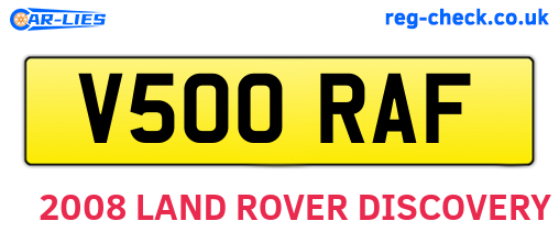V500RAF are the vehicle registration plates.