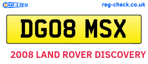 DG08MSX are the vehicle registration plates.