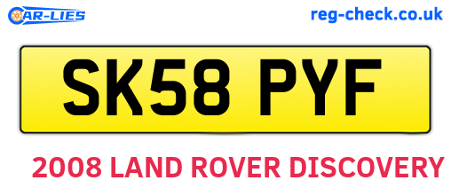 SK58PYF are the vehicle registration plates.