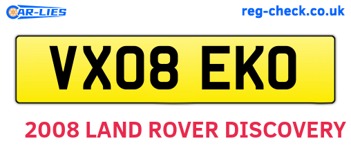 VX08EKO are the vehicle registration plates.