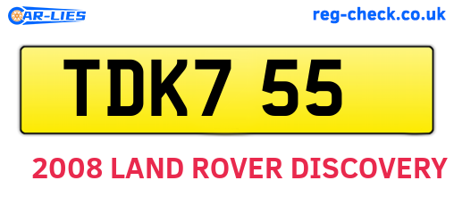 TDK755 are the vehicle registration plates.