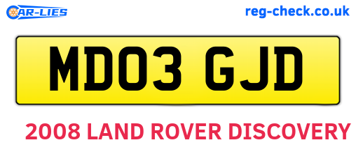 MD03GJD are the vehicle registration plates.