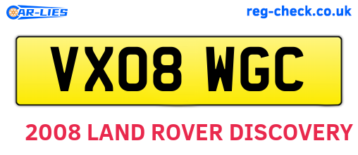 VX08WGC are the vehicle registration plates.
