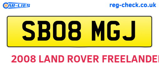 SB08MGJ are the vehicle registration plates.