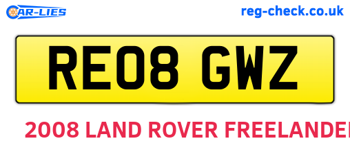 RE08GWZ are the vehicle registration plates.
