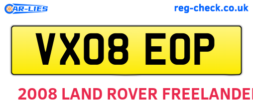 VX08EOP are the vehicle registration plates.
