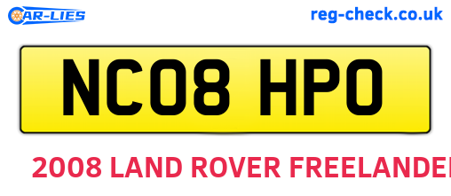 NC08HPO are the vehicle registration plates.