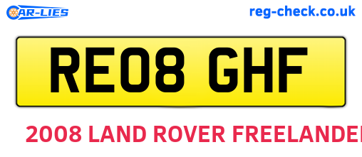 RE08GHF are the vehicle registration plates.
