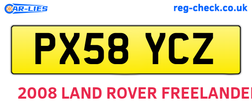 PX58YCZ are the vehicle registration plates.