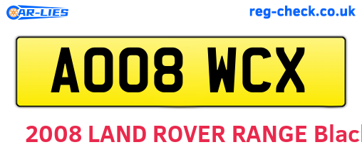 AO08WCX are the vehicle registration plates.