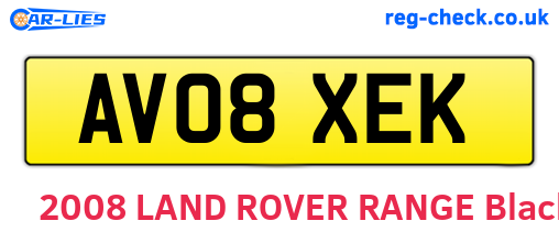 AV08XEK are the vehicle registration plates.