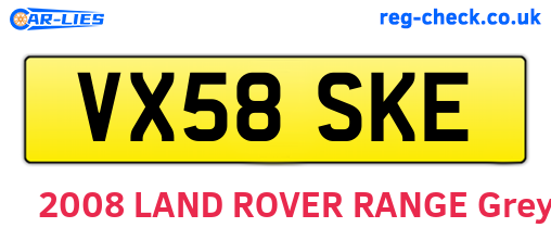 VX58SKE are the vehicle registration plates.