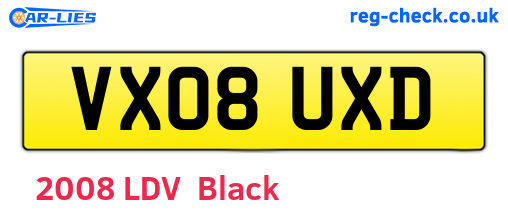VX08UXD are the vehicle registration plates.