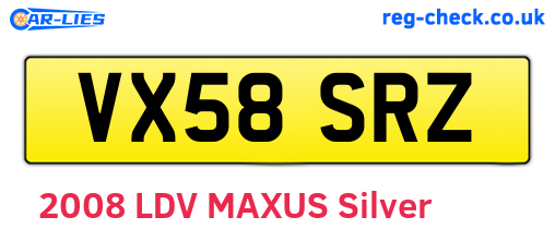 VX58SRZ are the vehicle registration plates.
