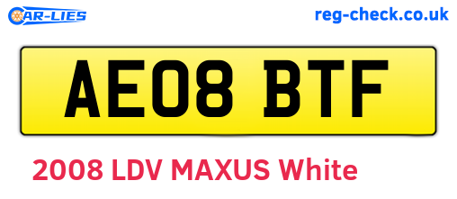 AE08BTF are the vehicle registration plates.
