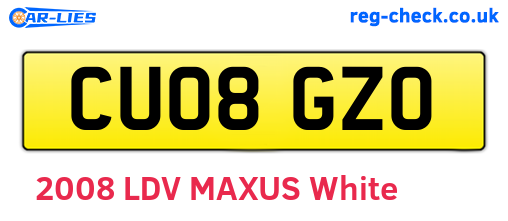 CU08GZO are the vehicle registration plates.