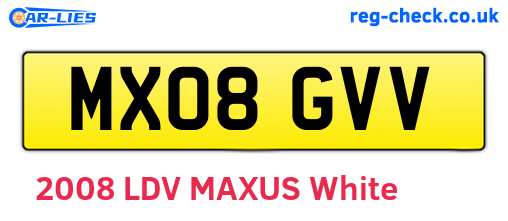 MX08GVV are the vehicle registration plates.