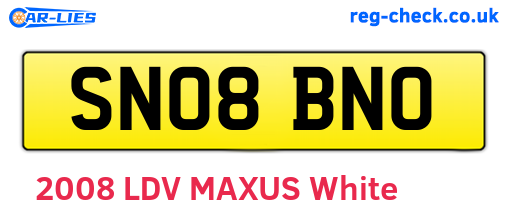 SN08BNO are the vehicle registration plates.