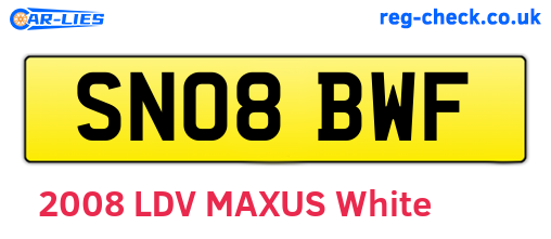 SN08BWF are the vehicle registration plates.