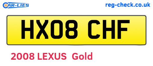 HX08CHF are the vehicle registration plates.