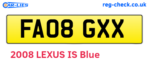 FA08GXX are the vehicle registration plates.