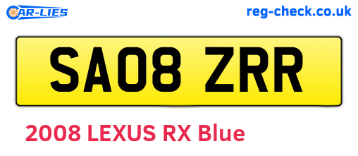 SA08ZRR are the vehicle registration plates.