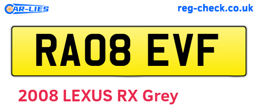 RA08EVF are the vehicle registration plates.
