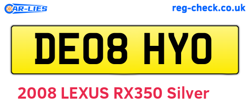 DE08HYO are the vehicle registration plates.