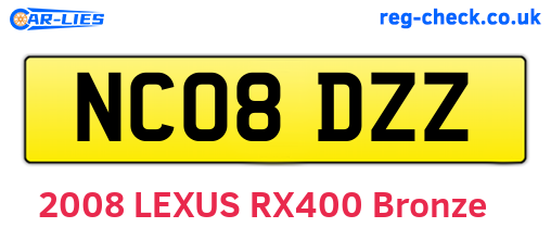 NC08DZZ are the vehicle registration plates.