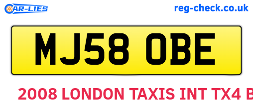 MJ58OBE are the vehicle registration plates.