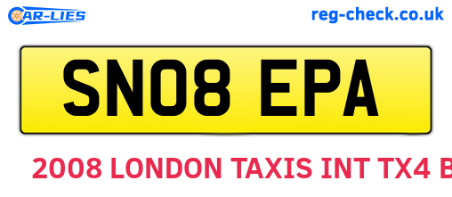 SN08EPA are the vehicle registration plates.