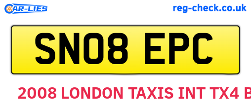 SN08EPC are the vehicle registration plates.
