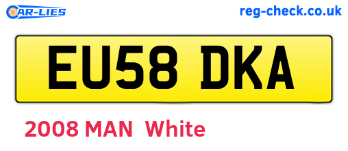EU58DKA are the vehicle registration plates.