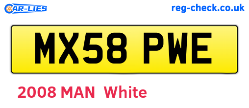 MX58PWE are the vehicle registration plates.