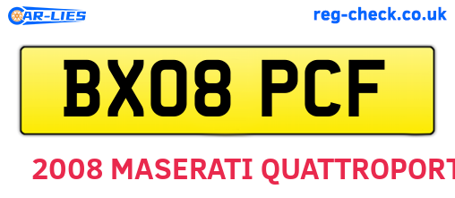 BX08PCF are the vehicle registration plates.