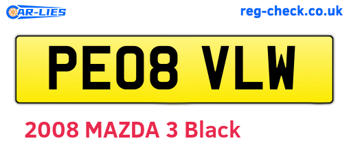 PE08VLW are the vehicle registration plates.