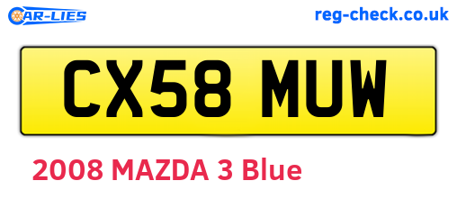 CX58MUW are the vehicle registration plates.